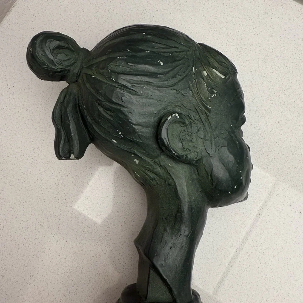 Vintage Fred Press Bust Sculpture Ballerina Woman Mid-Century Green Chalkware - Picture 8 of 14